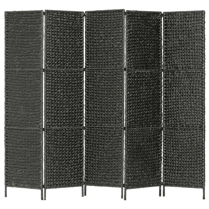 Paravan de camera cu 5 panouri vidaXL, Zambila de apa, 193 x 160 cm, Negru