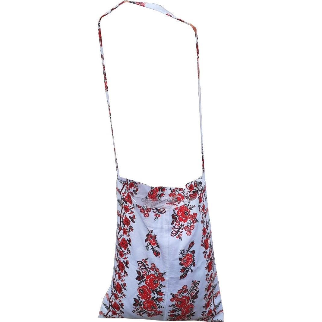 Traista traditionala din bumbac 100% Casa Gino® , sacosa traditionala, cu agatatoare, dimensiuni 37X40 centimetri, Motive traditionale cu Trandafiri