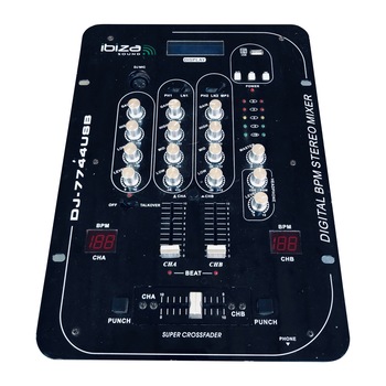 Mixer DJ profesional Ibiza 5 canale cu BPM Digital si USB, SD Mixer DJ profesional Ibiza 5 canale cu BPM Digital si USB, SD