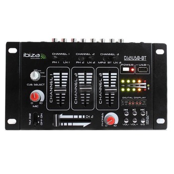 Mixer DJ Ibiza cu 7 canale, 4 cai, USB, Bluetooth, Functie talkover, VU-metru cu LED Mixer DJ Ibiza cu 7 canale, 4 cai, USB, Bluetooth, Functie talkover, VU-metru cu LED