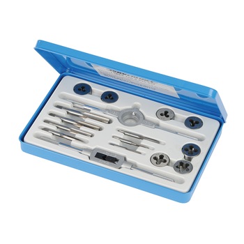 Set 16 piese tarod / filiere, M3 x 0.5, M4 x 0.7, M5 x 0.8, M6 x 1.0, M8 x 1.25, M10 x 1.5 , M12 x 1.75, Silverline Set 16 piese tarod / filiere, M3 x 0.5, M4 x 0.7, M5 x 0.8, M6 x 1.0, M8 x 1.25, M10 x 1.5 , M12 x 1.75, Silverline
