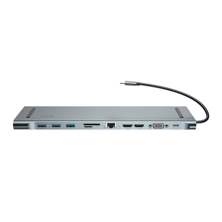 Baseus Enjoyment Series USB-C Notebook Hub v2 - мултифункционален хъб за свързване на допълнителна периферия за Macbook и USB-C устройства (сив)