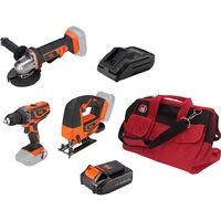 pachet 3 scule electrice pe acumulator evotools contine masina de gaurit si insurubat polizor fierastrau tip pendular acumulator li-ion 2 ah incarcator tip fast charge si geanta transport scule imagen 32_0_
0