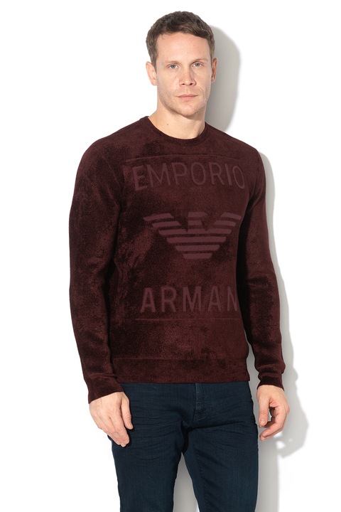 Emporio Armani, Kerek nyakú logómintás pulóver, Szilvalila, XL