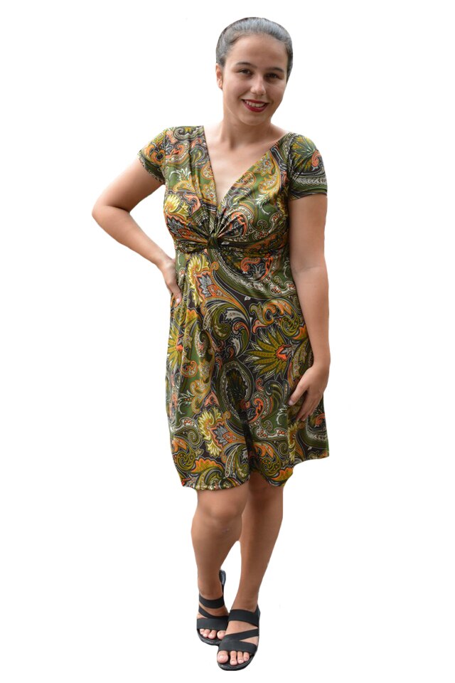 Rochie Eleonor, imprimeu abstract, D&J Exclussive, Verde inchis