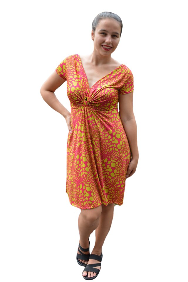 Rochie Eleonor, imprimeu abstract, D&J Exclussive, Fuchsia