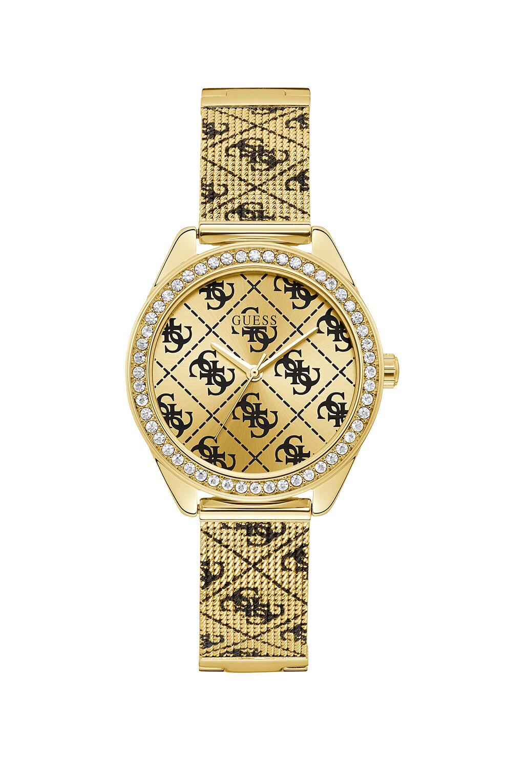 Guess, Ceas de otel inoxidabil, decorat cu cristale, Auriu
