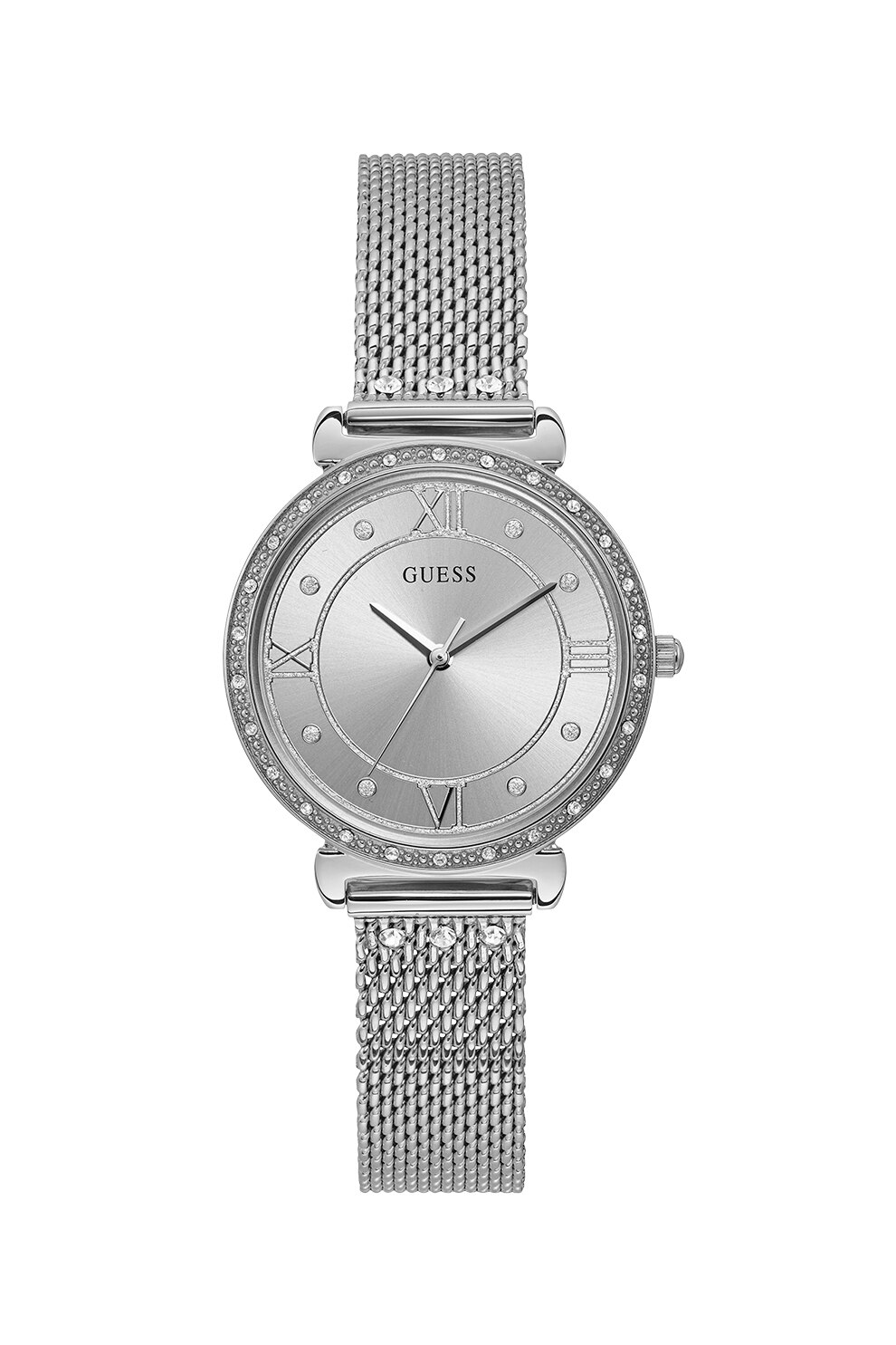 Guess, Ceas quartz decorat cu cristale, Argintiu