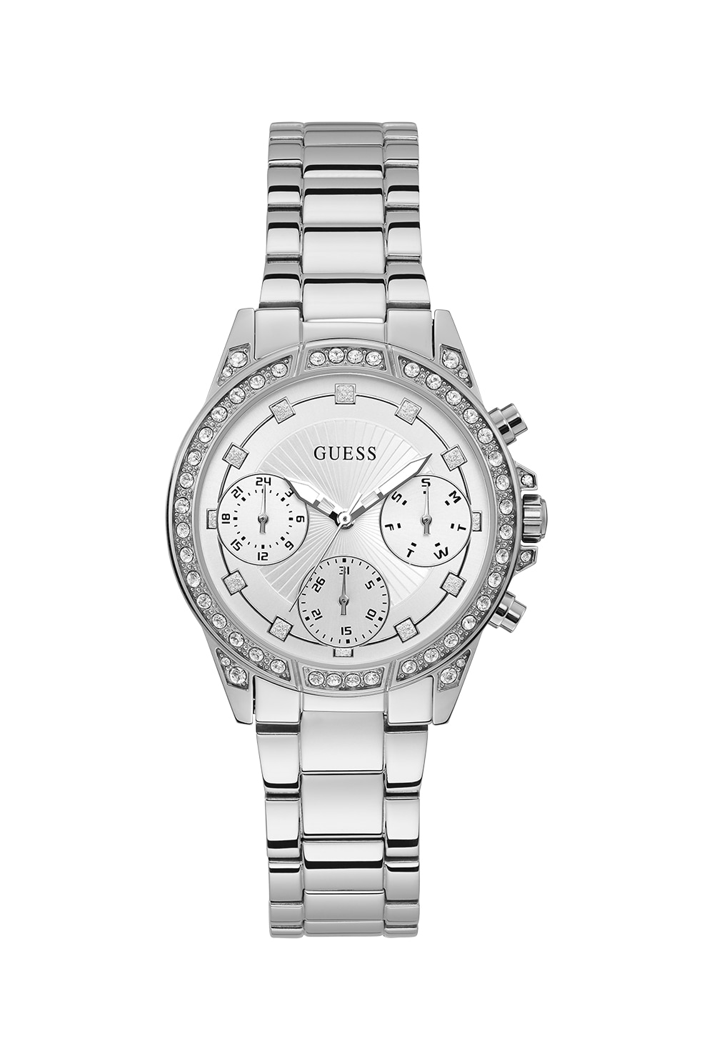 Guess, Ceas cu functii multiple decorat cu cristale, Argintiu
