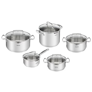 Set 10 piese inox Tefal Duetto Plus, inductie, sistem de gradatie, capac de sticla