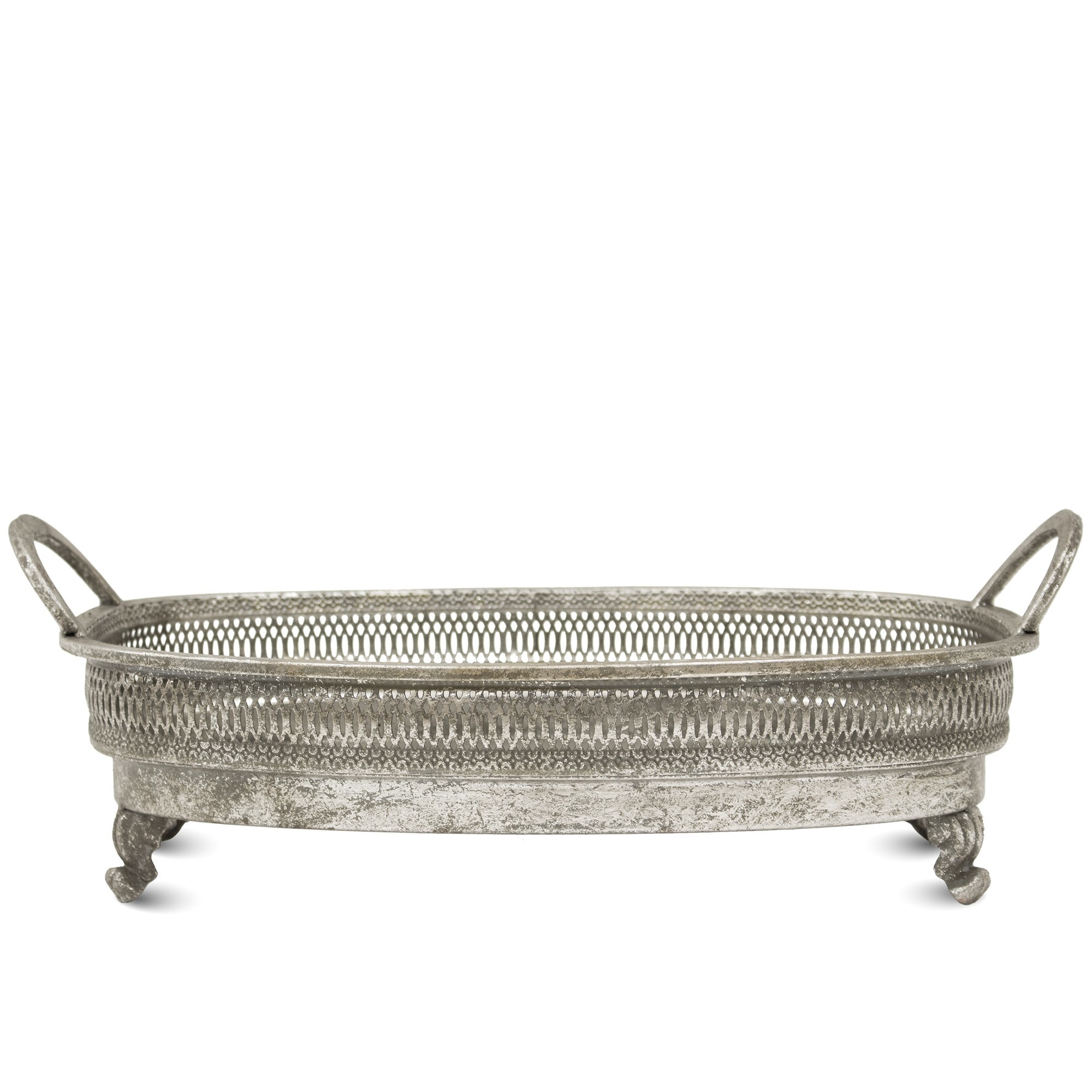Platou metalic cu maner, argintiu, 15.5x44.5x26.5 cm