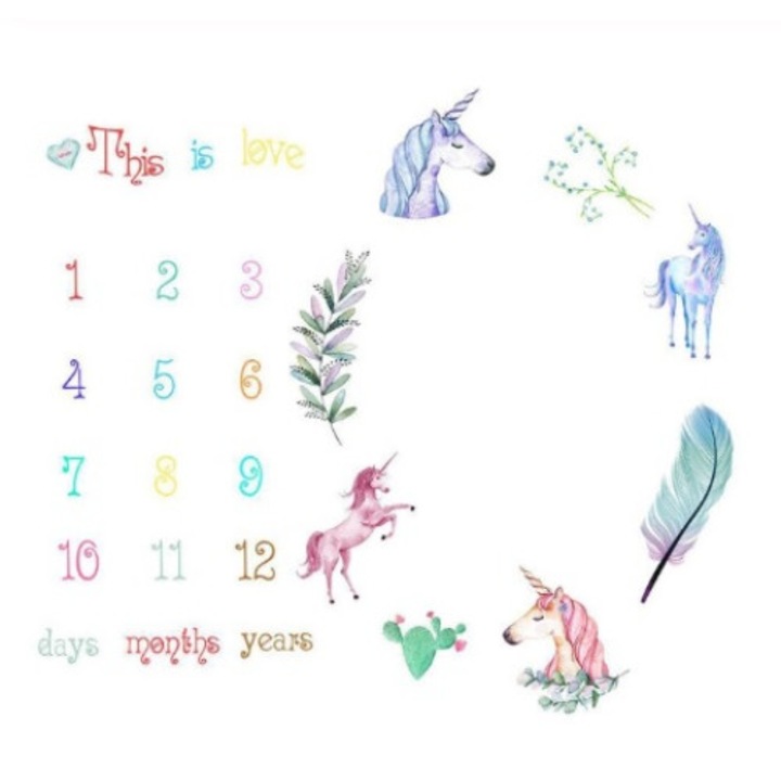 Paturica Milestone, 100x100 cm, Unicorn, pentru fotografii memorabile