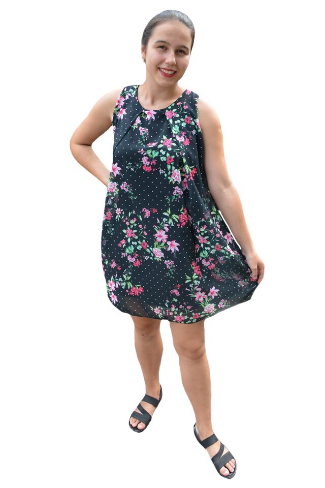 Rochie de vara Aase cu aplicatii de voal si imprimeu tip ancora,D&J Exclussive, Negru