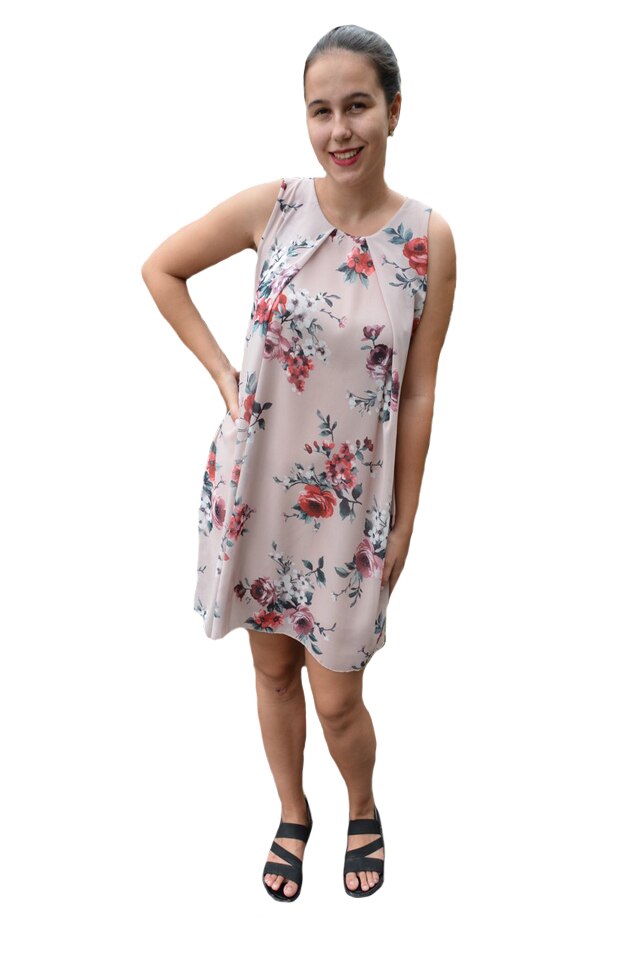 Rochie de vara Aase cu aplicatii de voal si imprimeu tip ancora,D&J Exclussive, Bej