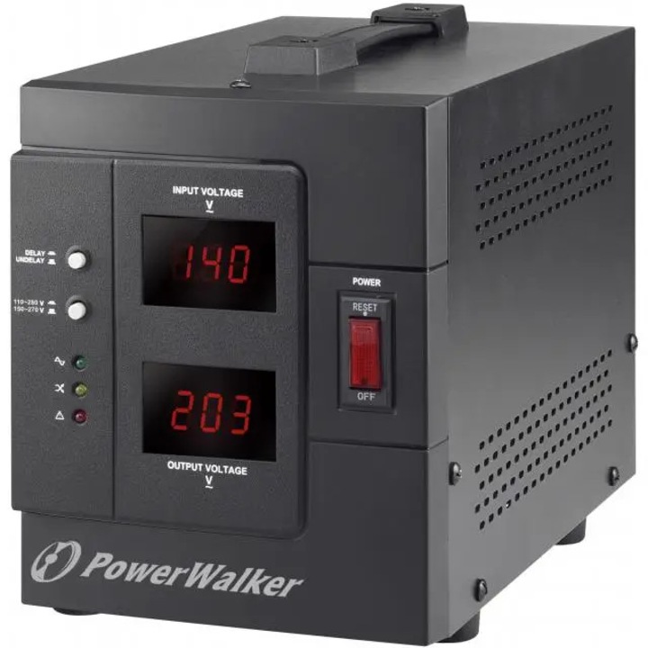 Stabilizator automat de tensiune cu releu PowerWalker, puterea 1500VA/1200W, monofazic, tip conector: 2xSchuko, protectie: supraincalzire