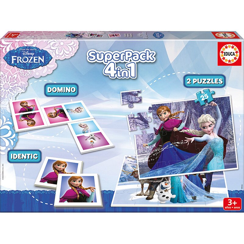 Puzzle Superpack Educa, Frozen, 2x25 piese, Identic Memo Game, Domino