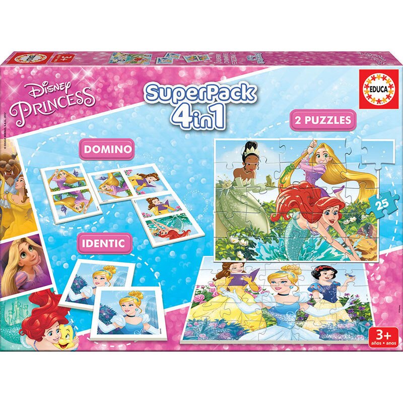 Puzzle Superpack Educa, Disney Princesses, 2x25 piese, Identic Memo Game, Domino