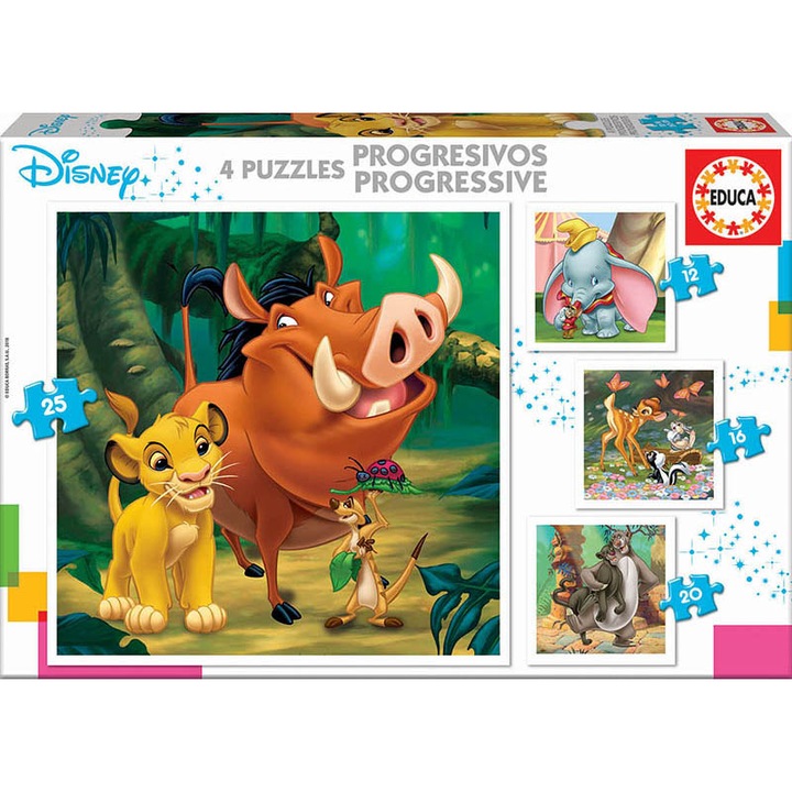 Пъзел Educa, Disney Animals, 4 in 1, 12/16/20/25 части