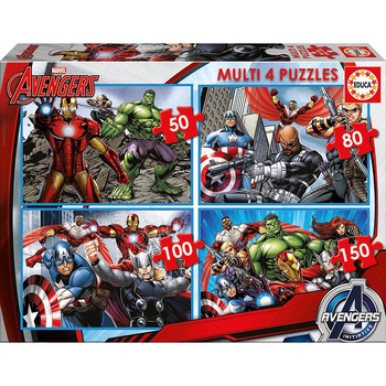 Puzzle Educa, Avengers, 4 in 1, 50/80/100/150 piese Puzzle Educa, Avengers, 4 in 1, 50/80/100/150 piese