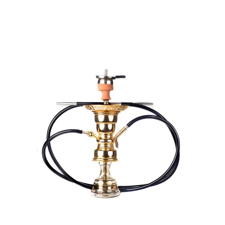 Narghilea Sandstone Gold,Elkhawanky Sons cu doua furtunuri din silicon si creuzet cu sita