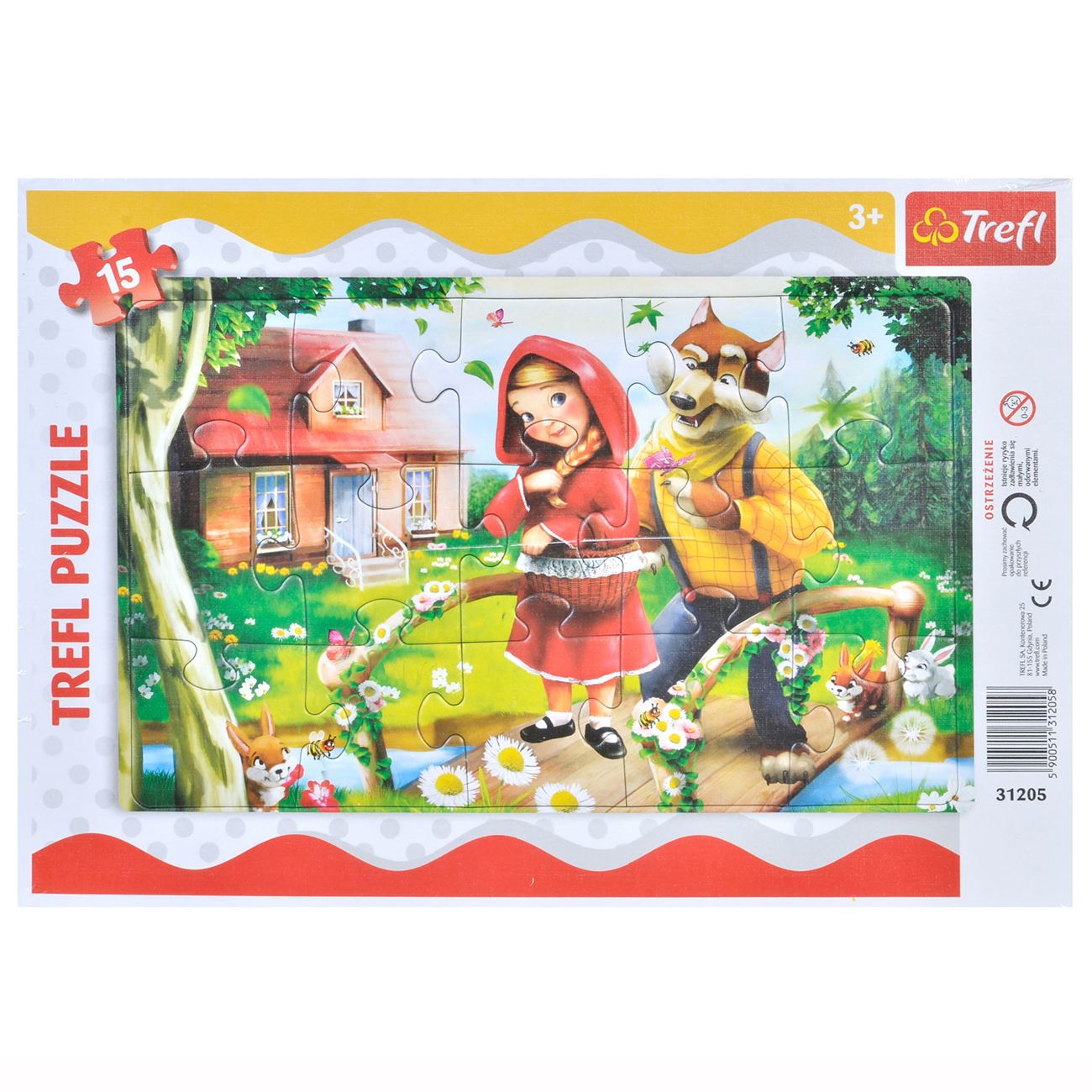 Puzzle pentru copii, model scufita rosie & lup, 15 piese, multicolor