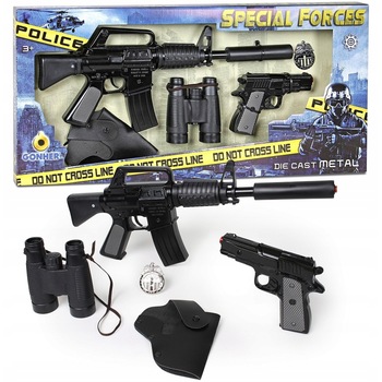 Set politie Gonher, Special Forces, mitraliera si pistol cu capse Set politie Gonher, Special Forces, mitraliera si pistol cu capse