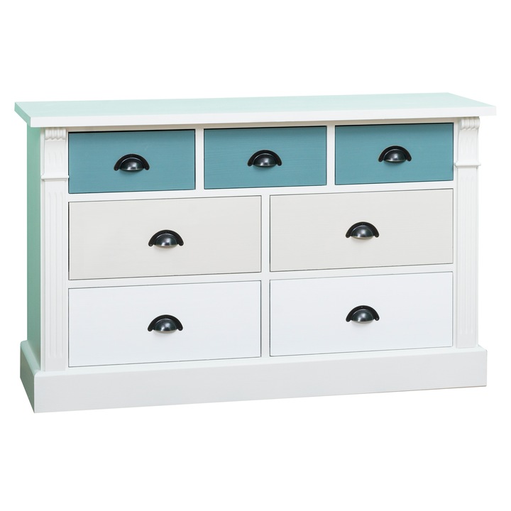Comoda Szel-Mob cu 7 sertare, Colectia Directoire, culoare multicolor, 100% lemn masiv, 122x41x75 cm