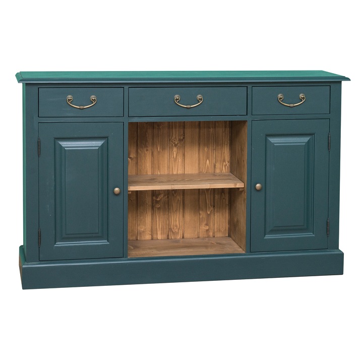 Dulap Szel-Mob cu 2 usi, 3 sertare, spatiu deschis, culoare albastru inchis, 100% lemn masiv