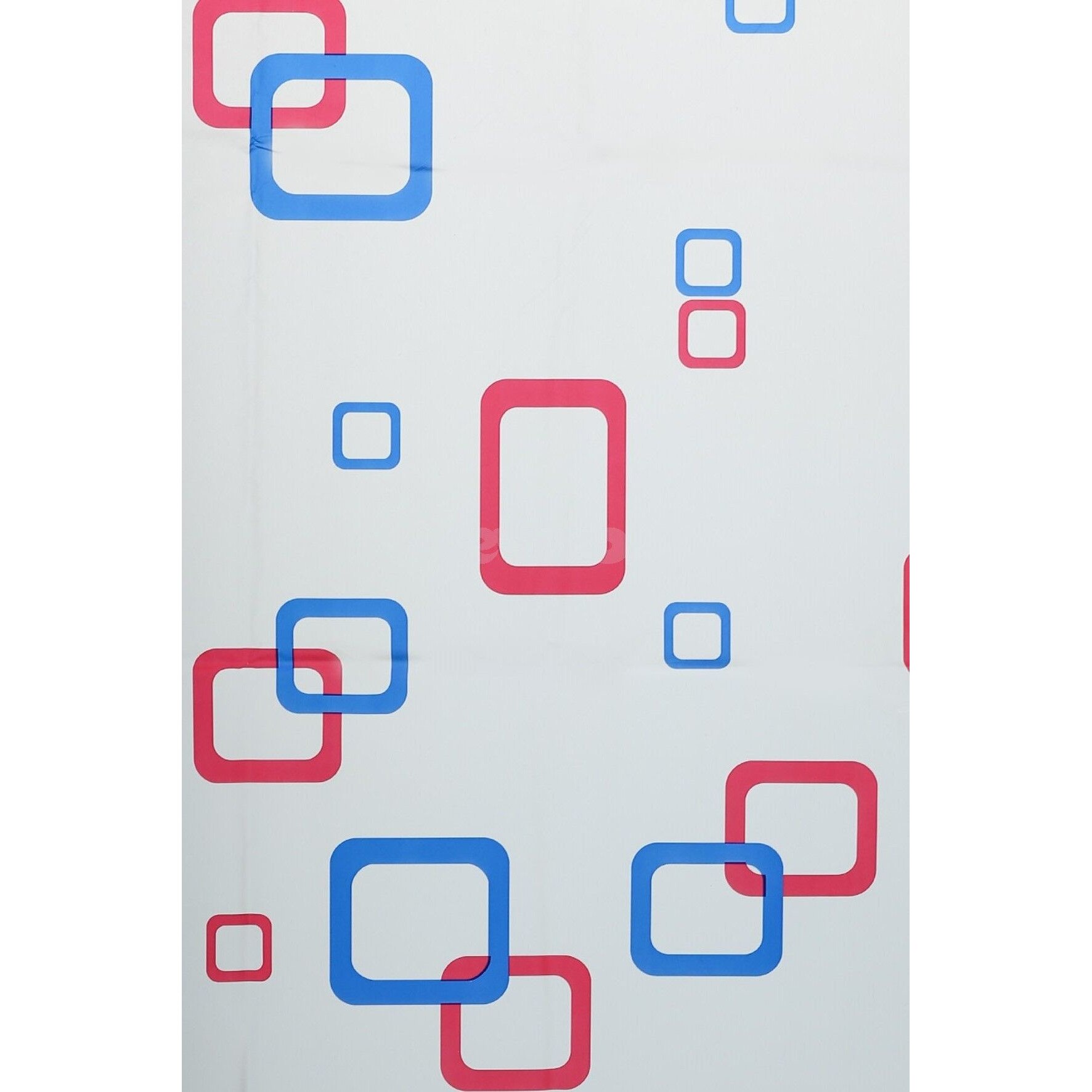 Perdea dus pentru baie , model patratele, alb + rosu + albastru, 180 x 180 cm , ATS + 12 inele de prindere