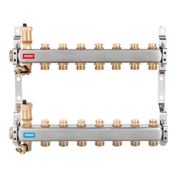 Pachet Distribuitor/Colector 1``- 7 Cai FERRO din Otel Inoxidabil pentru incalzire radiatoare Pachet Distribuitor/Colector 1``- 7 Cai FERRO din Otel Inoxidabil pentru incalzire radiatoare
