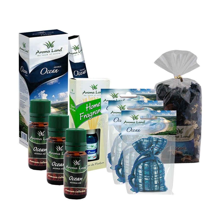 Pachet cu 3 uleiuri aromoterapie, 6 betisoare parfumate, 3 saculeti parfumati, difuzor de parfum 125 ml potpourri 80 gr Ocean