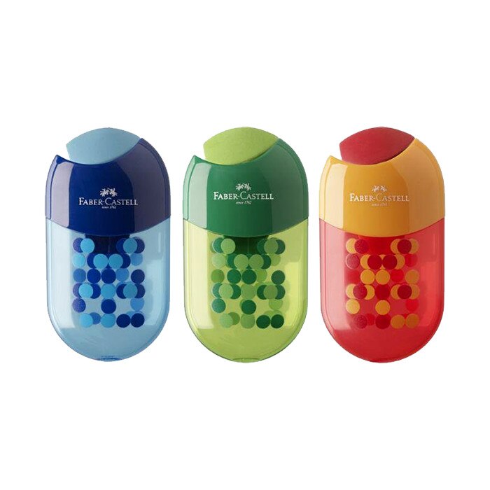 Ascutitoare plastic dubla, cu rezervor si radiera, Faber Castell 183517