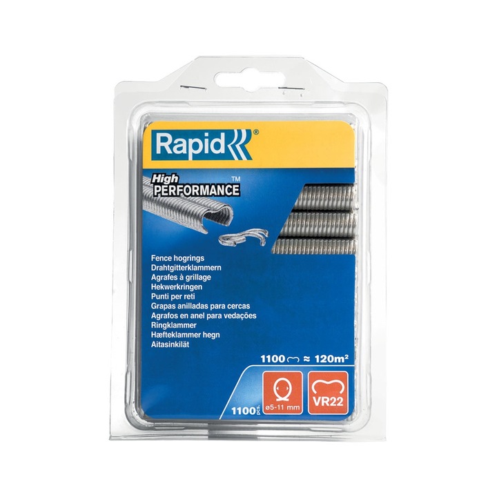 Скоби за ограда Rapid HOG VR22, 5-11 mm, поцинковани, 1100 бр./блистер
