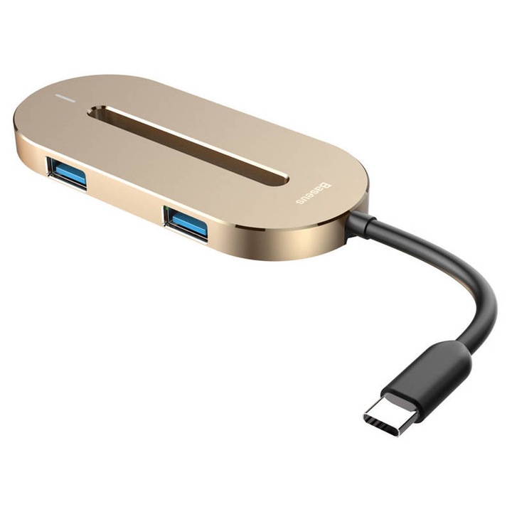 Baseus USB-C to HDMI + USB 3.0 O Hub - USB-C хъб за свързване от USB-C към HDMI и USB 3.0 (златист)