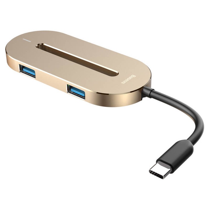 Baseus USB-C to HDMI + USB 3.0 O Hub - USB-C хъб за свързване от USB-C към HDMI и USB 3.0 (златист)