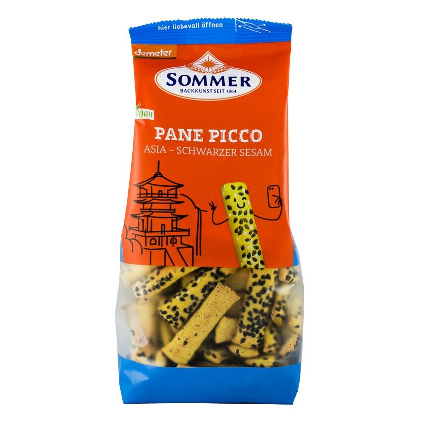 Mini grisine Panne Picco Asia, cu susan negru din alac, orz si mei, bio, Sommer, 150g
