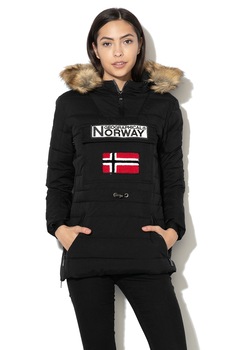 Geographical Norway, Geaca cu garnitura de blana sintetica detasabila, fara inchidere Belinda, Negru Geographical Norway, Geaca cu garnitura de blana sintetica detasabila, fara inchidere Belinda, Negru