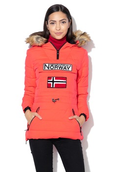 Geographical Norway, Geaca cu garnitura de blana sintetica detasabila, fara inchidere Belinda, Roz neon