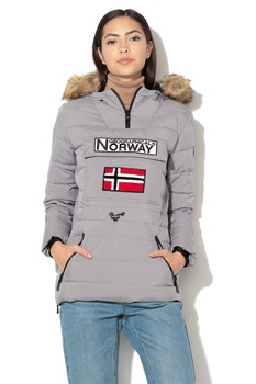 Geographical Norway, Geaca cu garnitura de blana sintetica detasabila, fara inchidere Belinda, Gri cenusa