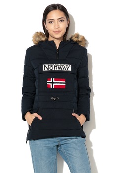 Geographical Norway, Geaca cu garnitura de blana sintetica detasabila, fara inchidere Belinda, Bleumarin inchis