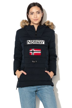 Geographical Norway, Geaca cu garnitura de blana sintetica detasabila, fara inchidere Belinda, Bleumarin inchis Geographical Norway, Geaca cu garnitura de blana sintetica detasabila, fara inchidere Belinda, Bleumarin inchis