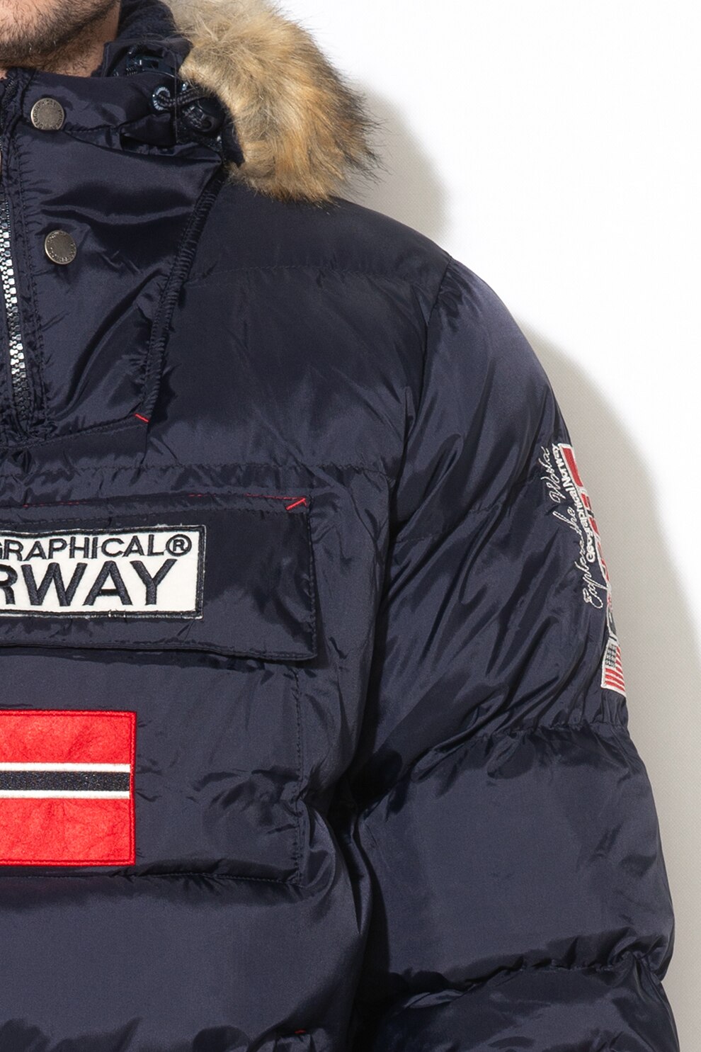 Geographical Norway, Bilboquet bebújós télikabát logórátéttel,  Tengerészkék, XXL - eMAG.hu