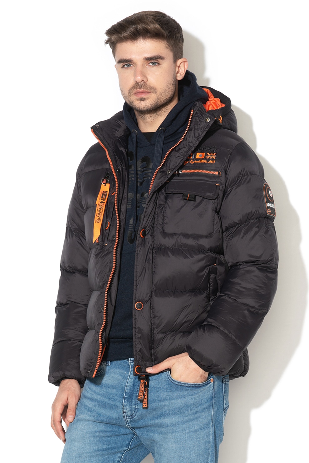 Geographical Norway, Geaca cu vatelina si gluga Citernier, Negru/Oranj