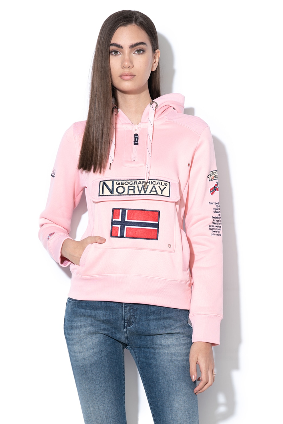 Geographical Norway, Hanorac Cu Fermoar Si Logo Gymclass, Roz Pastel, 3 ...