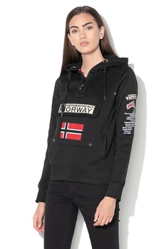 Geographical Norway, Hanorac cu buzunar frontal si captuseala din fleece Gymclass, Negru Geographical Norway, Hanorac cu buzunar frontal si captuseala din fleece Gymclass, Negru