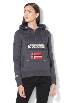 Geographical Norway, Hanorac cu buzunar frontal si captuseala din fleece Gymclass, Gri inchis Geographical Norway, Hanorac cu buzunar frontal si captuseala din fleece Gymclass, Gri inchis