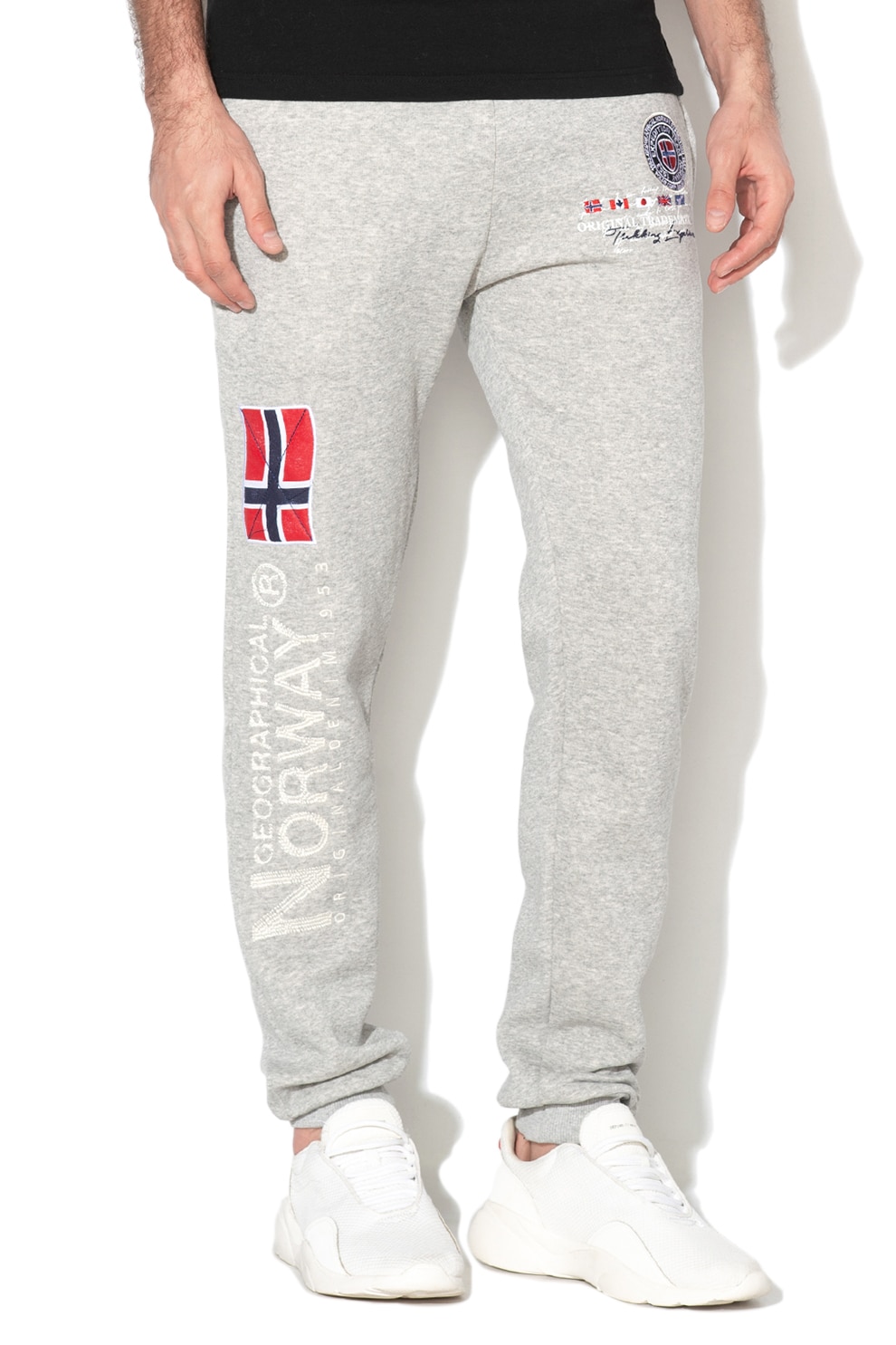 Geographical Norway, Pantaloni sport cu logo brodat Magraf, Rosu, Gri deschis melange, L