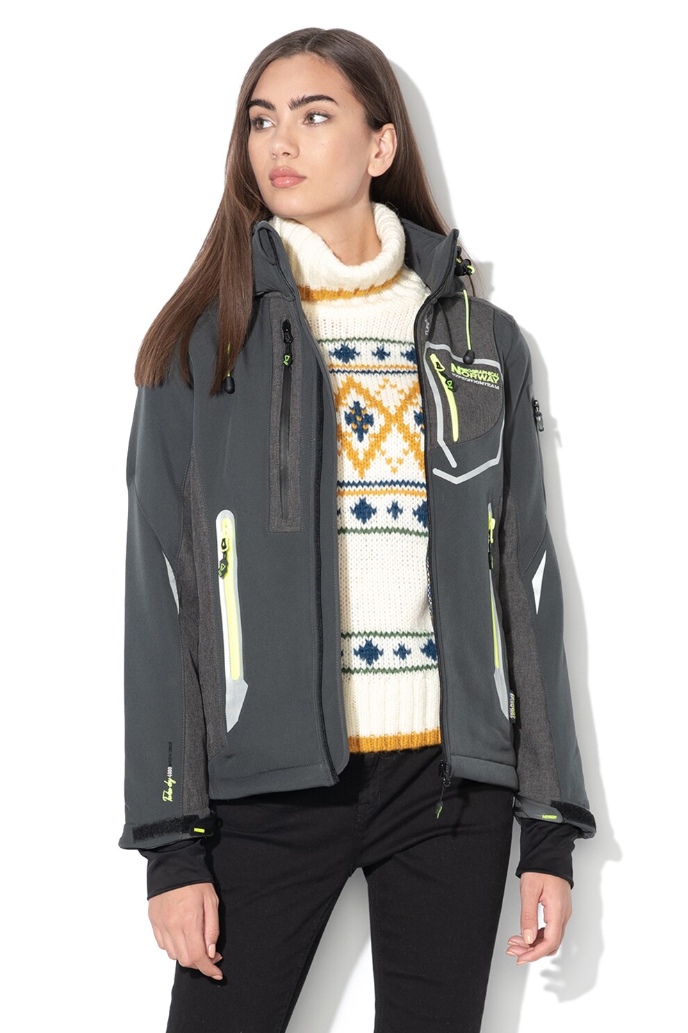 Geographical Norway, Jacheta impermeabila cu fermoar si gluga Tahiti, Gri inchis