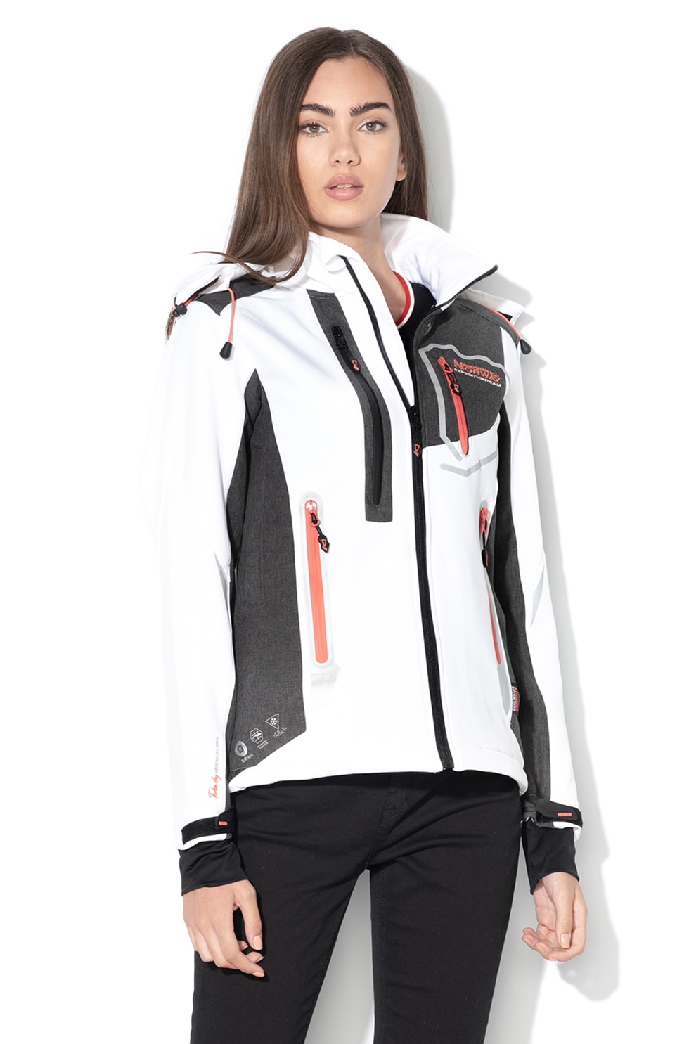 Geographical Norway, Jacheta impermeabila cu fermoar si gluga Tahiti, Alb/Gri