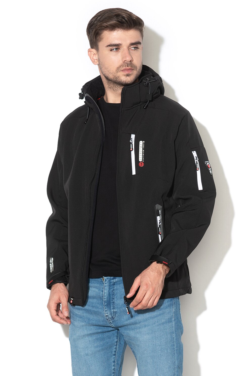 Geographical Norway, Jacheta cu captuseala din fleece si gluga detasabila Trava, Negru